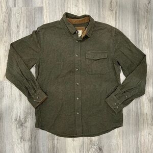 CQR Flannel Button Down Army Green Shirt 100% Cotton Long Sleeve Men’s Size M